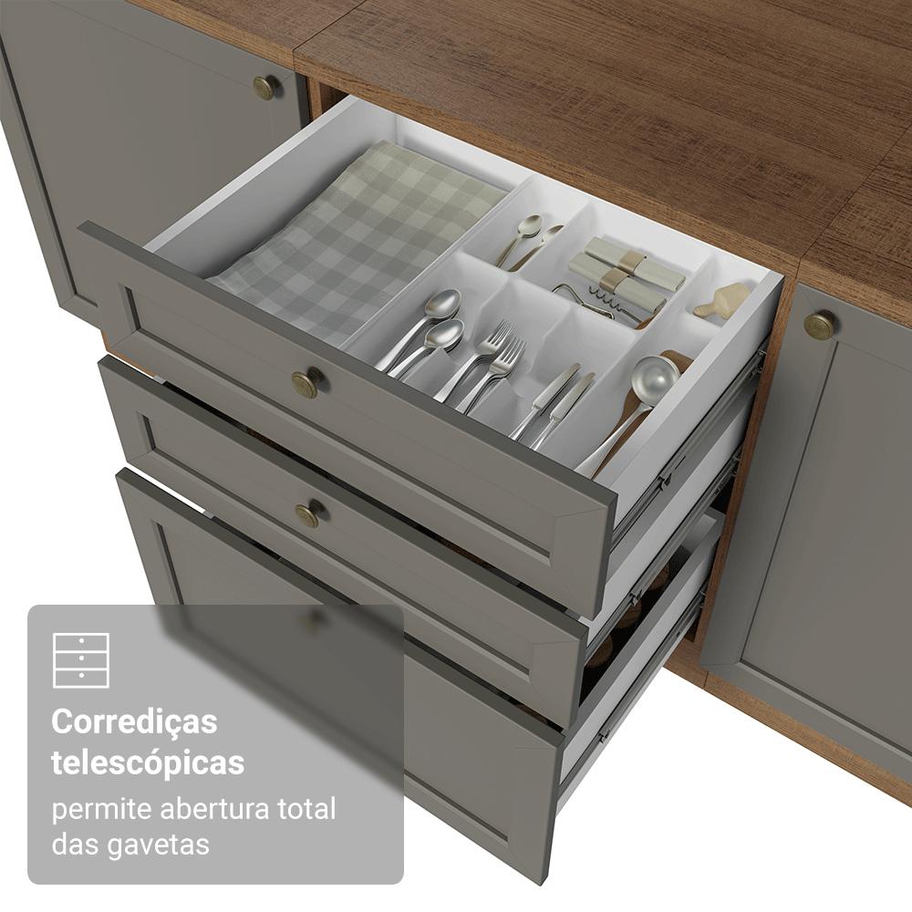 Balcão de Cozinha 60 cm 3 Gavetas Rustic/Cinza Vik Madesa