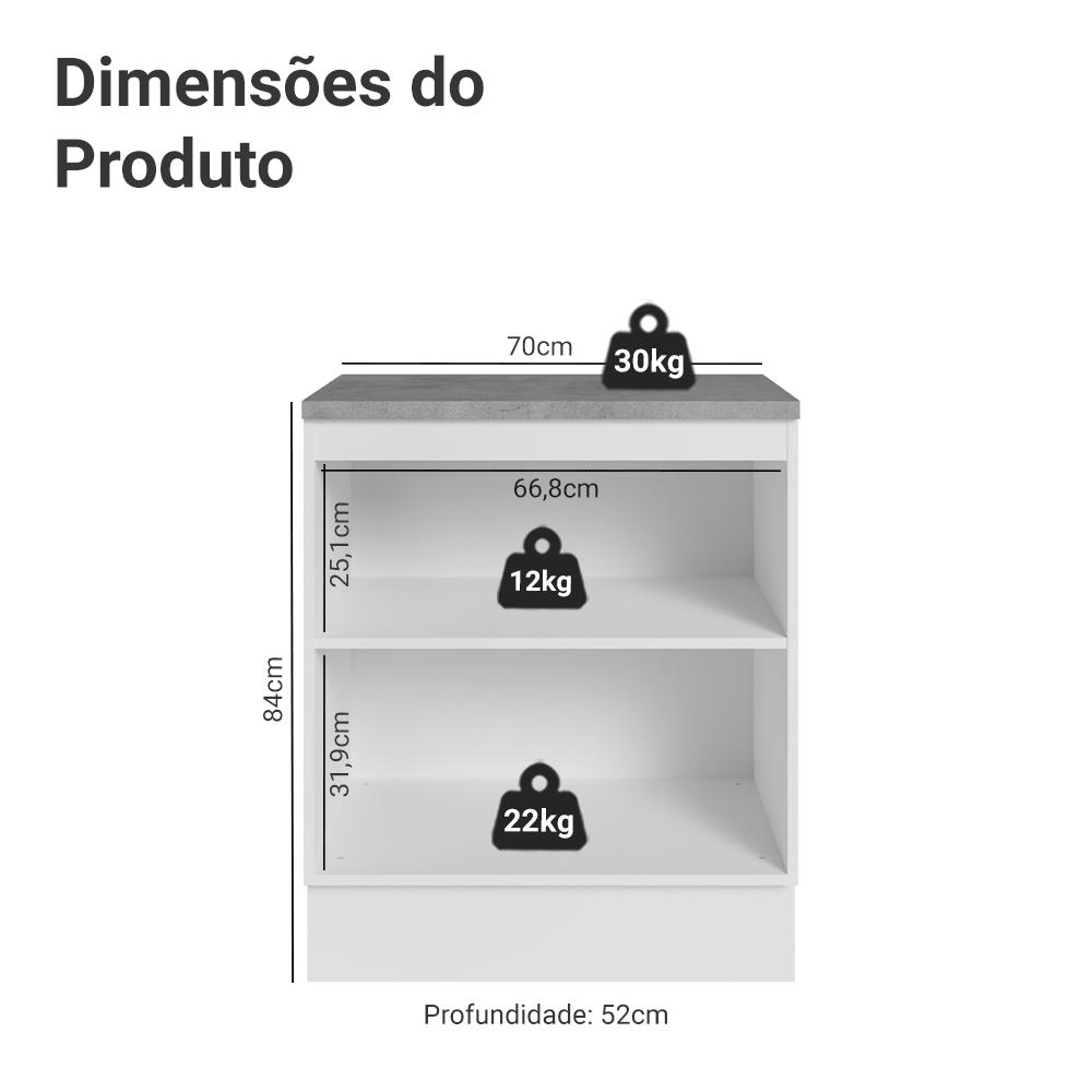 Balcão de Cozinha 70 cm 2 Portas Branco/Cinza Vik Madesa