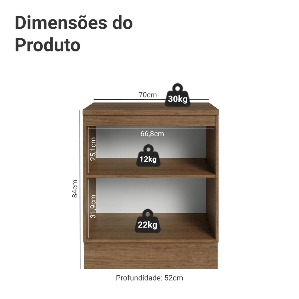 Balcão de Cozinha 70 cm 2 Portas Rustic/Branco Vik Madesa