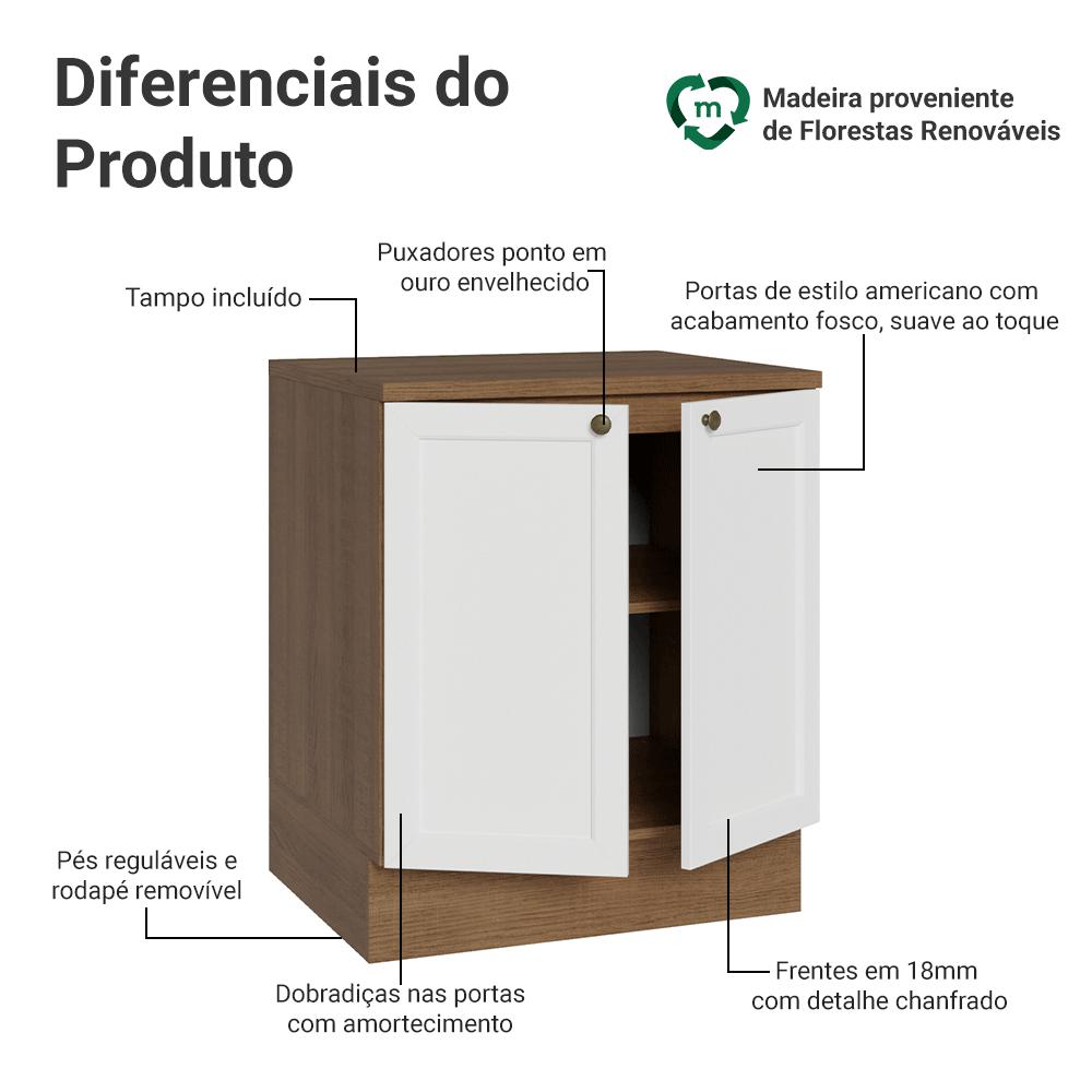 Balcão de Cozinha 70 cm 2 Portas Rustic/Branco Vik Madesa