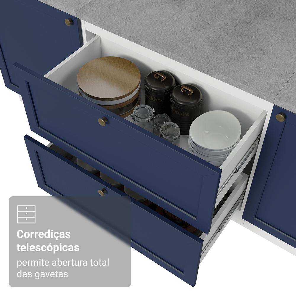 Balcão de Cozinha 80 cm 2 Gavetas Branco/Azul Vik Madesa