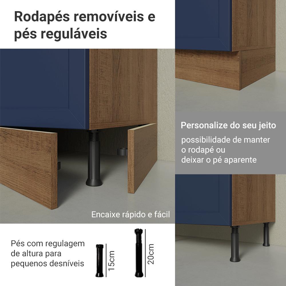 Balcão de Cozinha 80 cm 2 Gavetas Rustic/Azul Vik Madesa