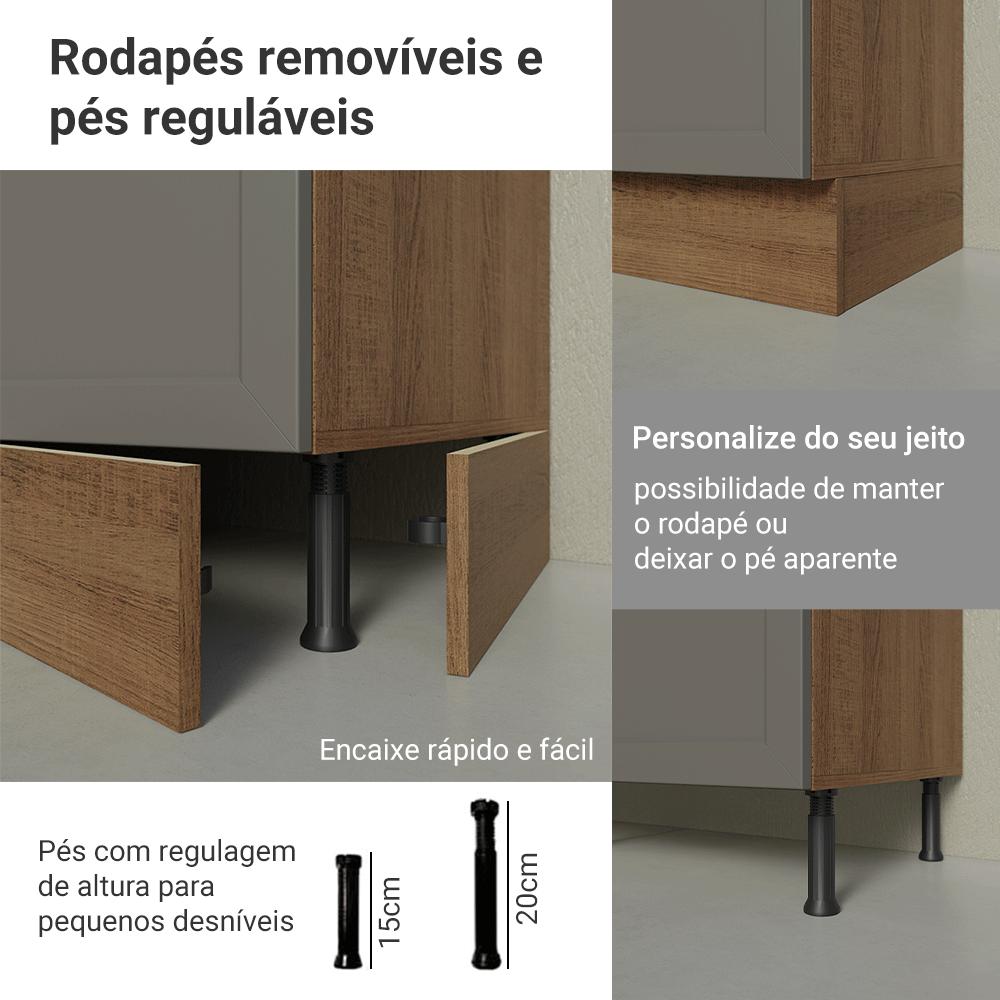 Balcão de Cozinha 80 cm 2 Gavetas Rustic/Cinza Vik Madesa