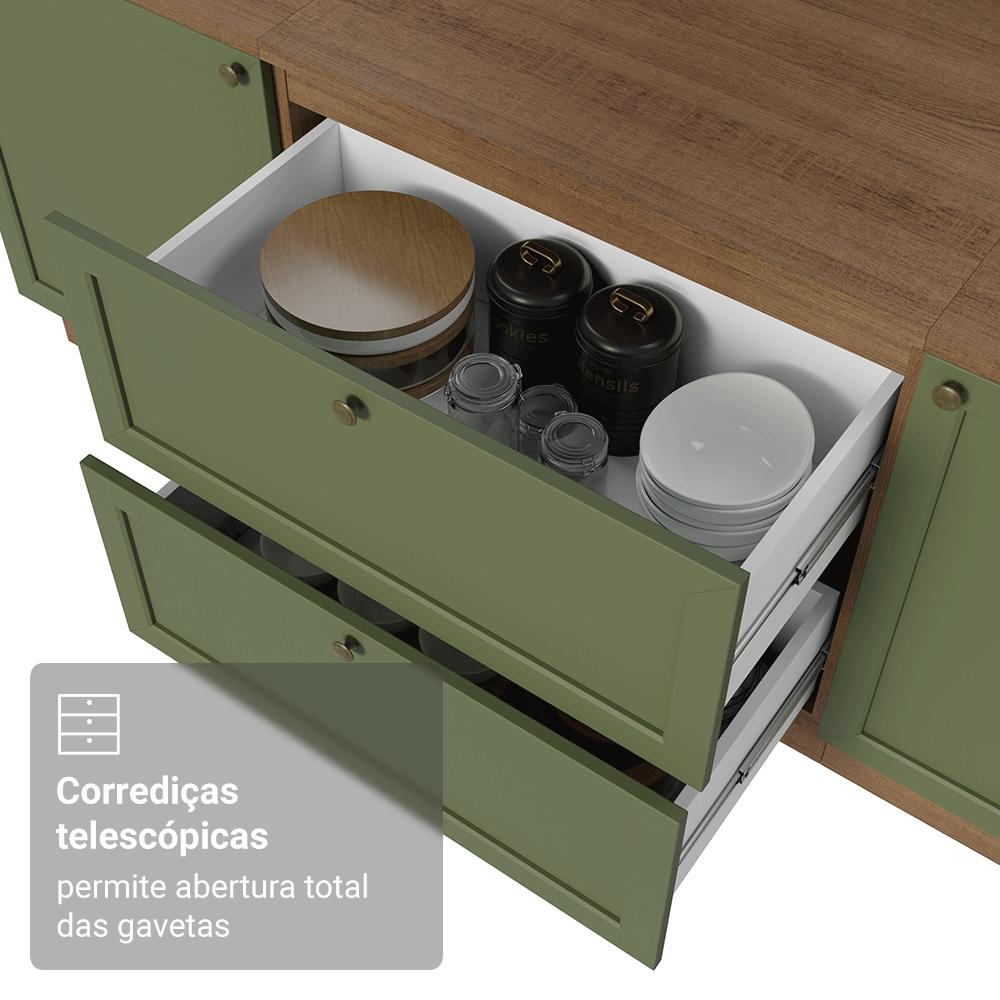 Balcão de Cozinha 80 cm 2 Gavetas Rustic/Verde Vik Madesa