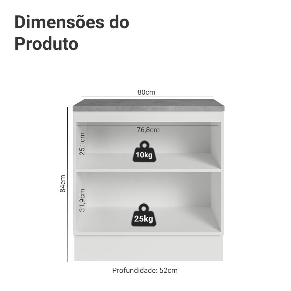 Balcão de Cozinha 80 cm 2 Portas Branco Vik Madesa