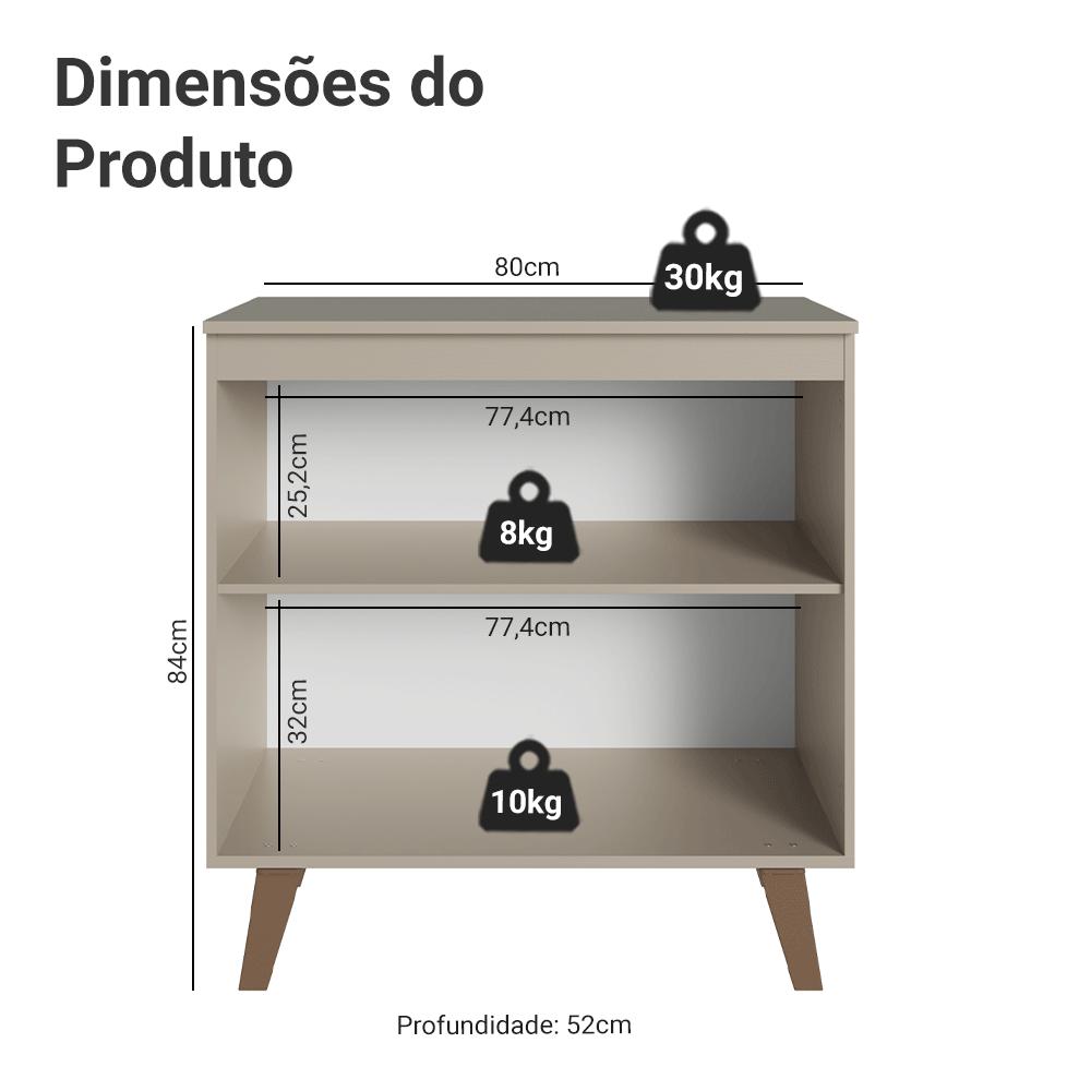 Balcão de Cozinha 80 cm 2 Portas Com Pés Crema Nice Madesa