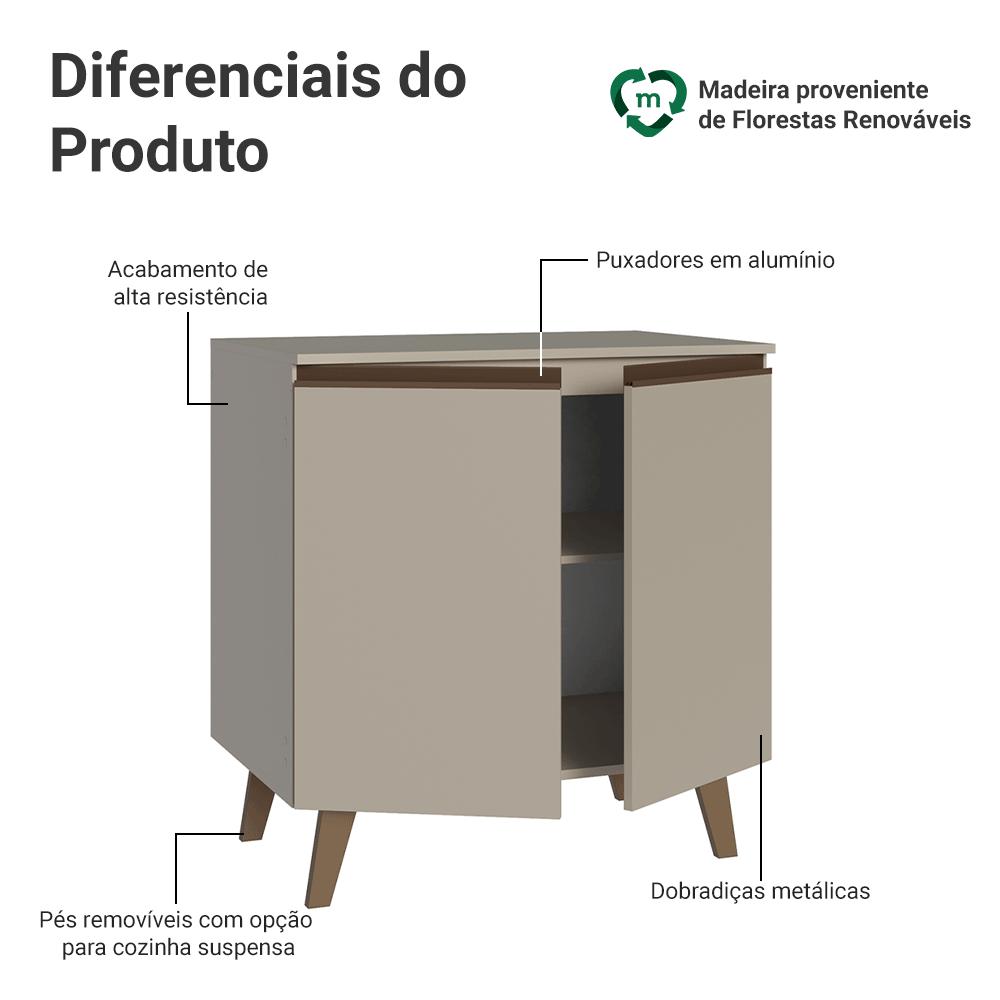 Balcão de Cozinha 80 cm 2 Portas Com Pés Crema Nice Madesa