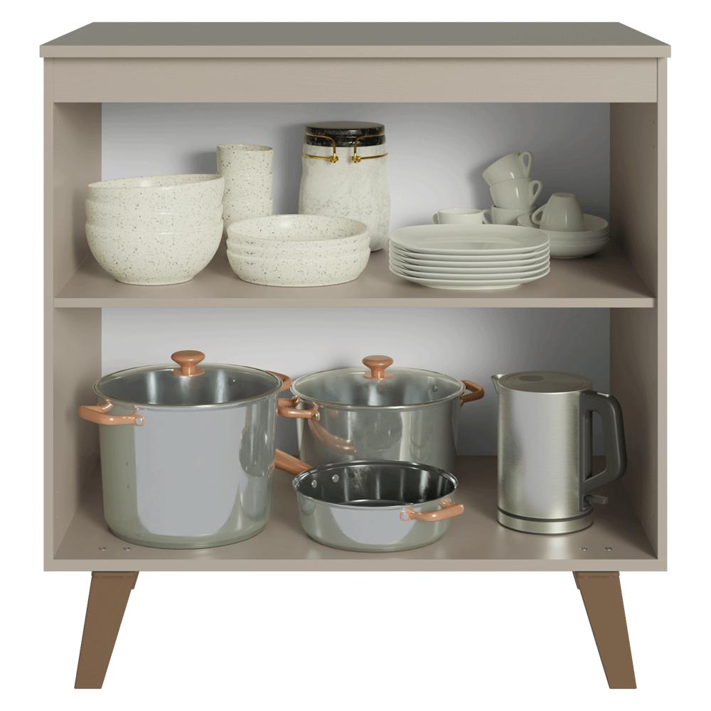 Balcão de Cozinha 80 cm 2 Portas Com Pés Crema Nice Madesa