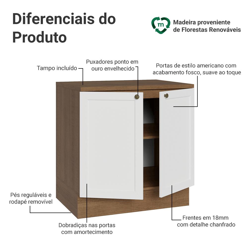 Balcão de Cozinha 80 cm 2 Portas Rustic/Branco Vik Madesa