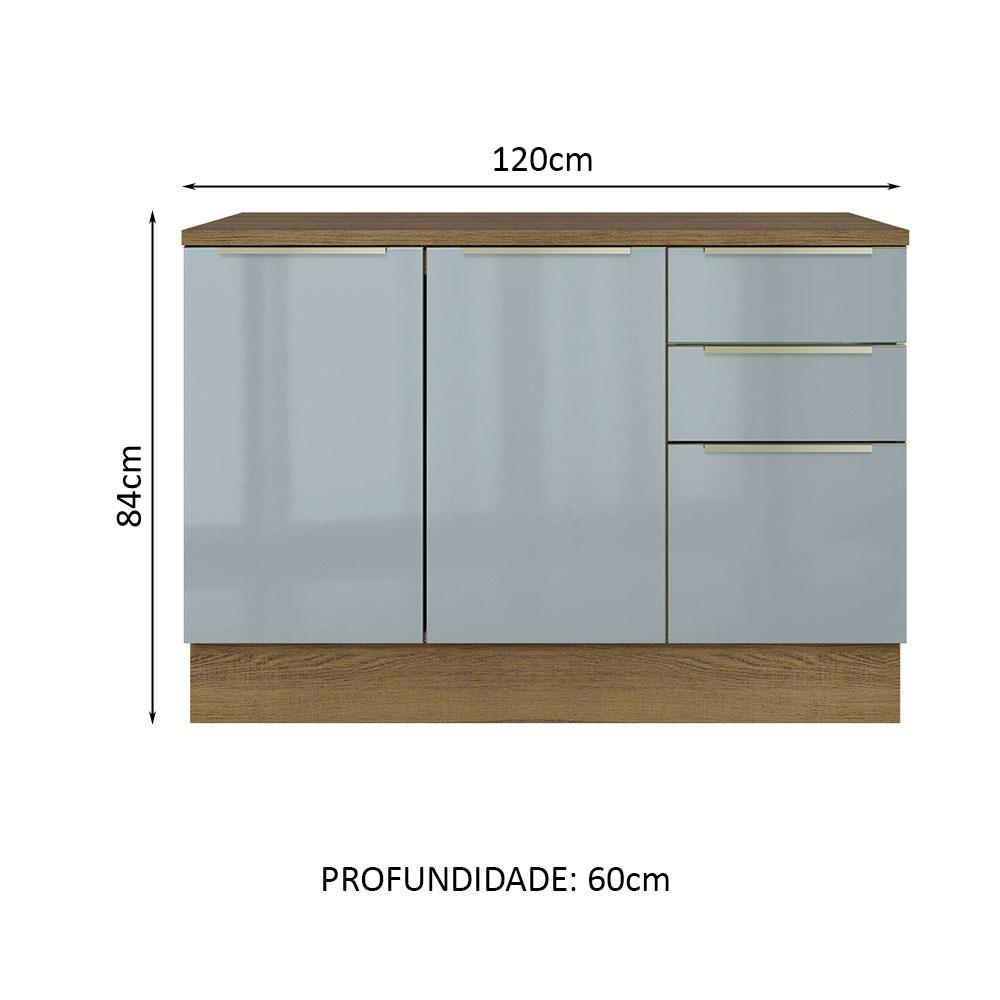 Balcão de Pia 120 cm 2 Portas 3 Gavetas - Rustic/Cinza Lux Madesa