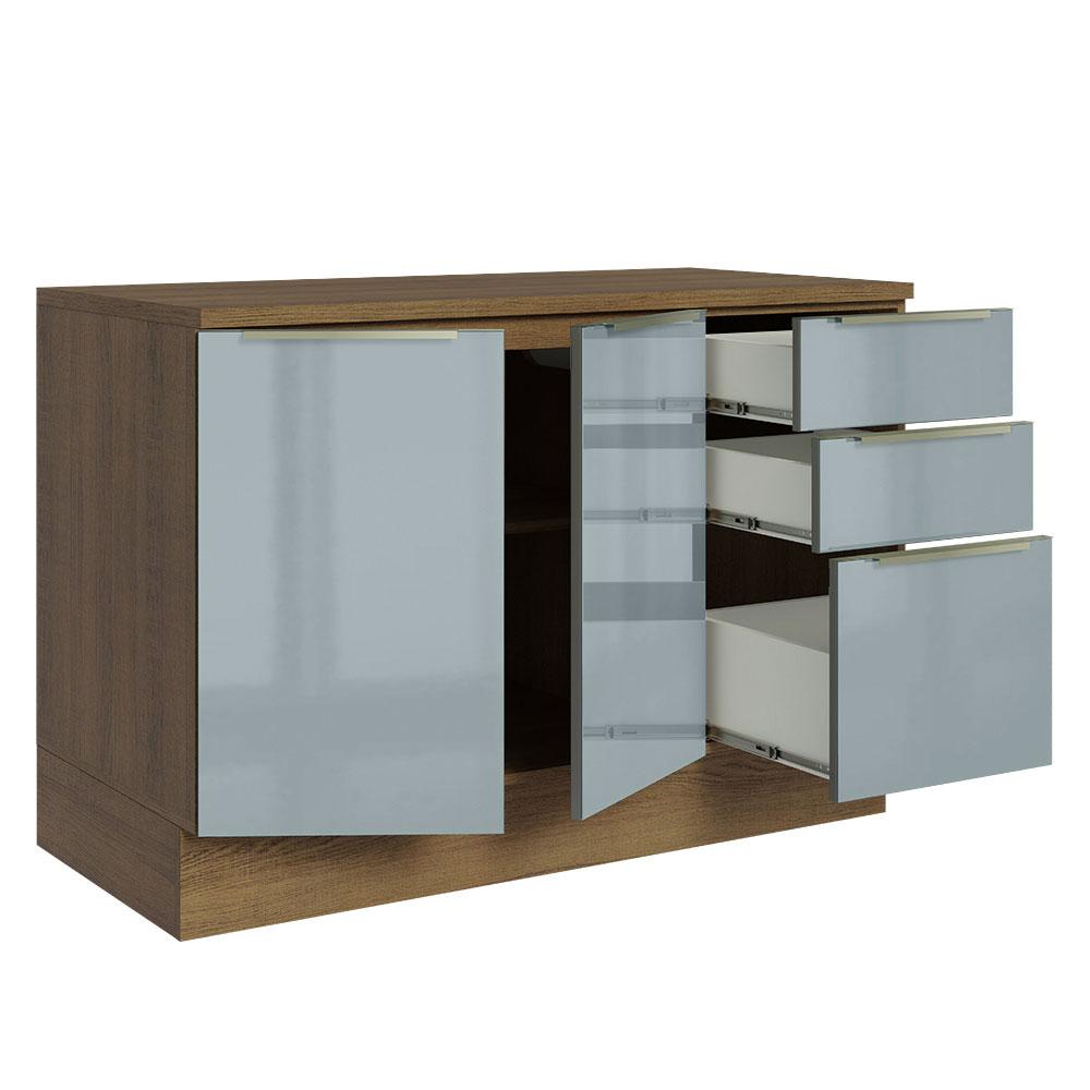 Balcão de Pia 120 cm 2 Portas 3 Gavetas - Rustic/Cinza Lux Madesa