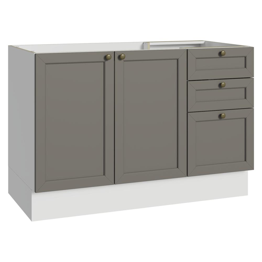 Balcão de Pia 120 cm 2 Portas 3 Gavetas (Sem Tampo) Branco/Cinza Vik Madesa
