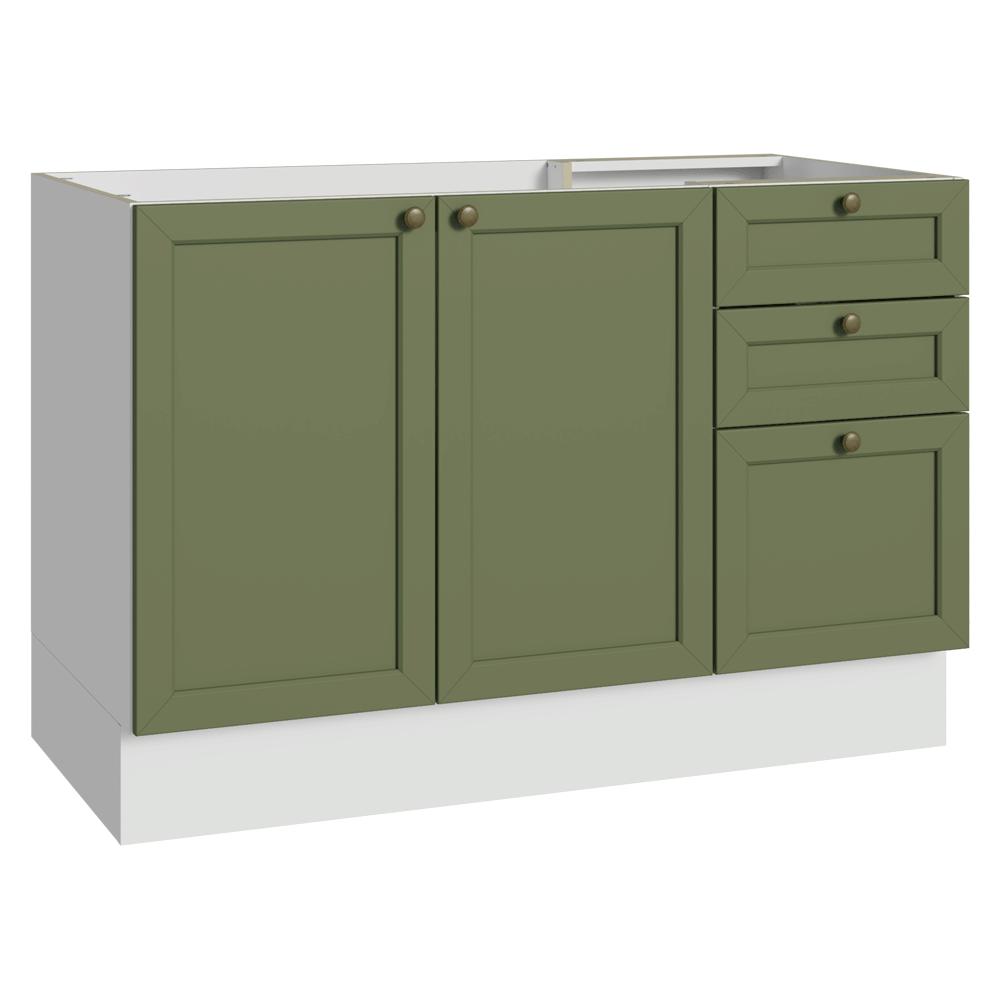 Balcão de Pia 120 cm 2 Portas 3 Gavetas (Sem Tampo) Branco/Verde Vik Madesa