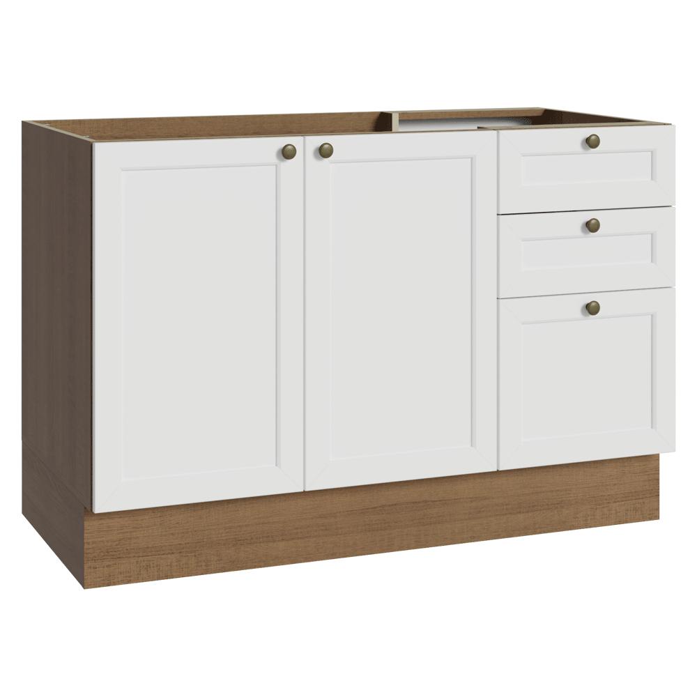 Balcão de Pia 120 cm 2 Portas 3 Gavetas (Sem Tampo) Rustic/Branco Vik Madesa