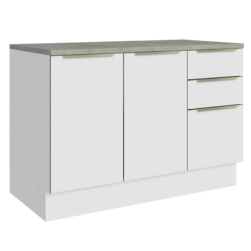 Balcão de Pia 120 cm 2 Portas 3 Gavetas Branco/Branco Veludo Lux Madesa