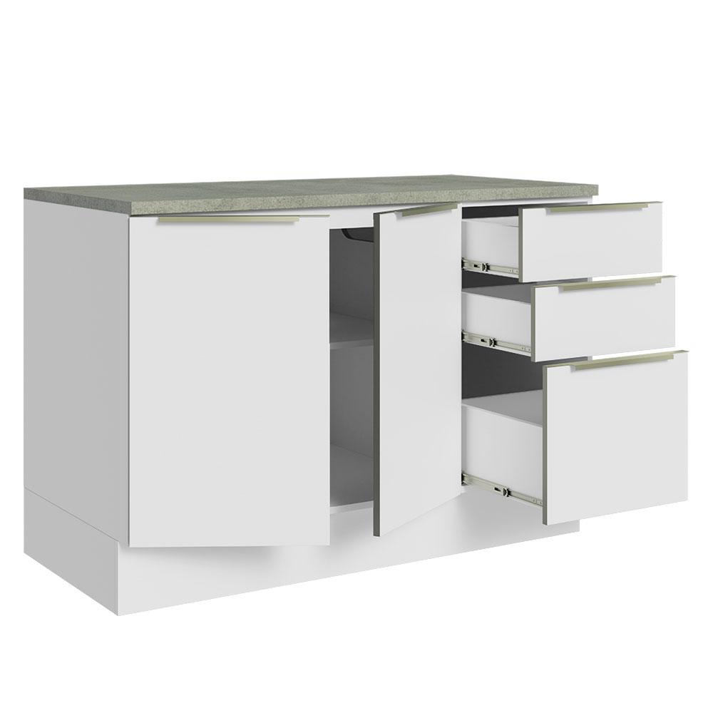 Balcão de Pia 120 cm 2 Portas 3 Gavetas Branco/Branco Veludo Lux Madesa