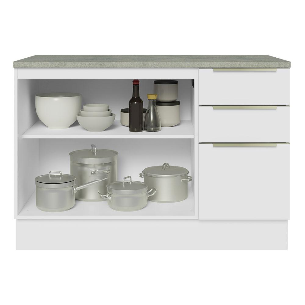 Balcão de Pia 120 cm 2 Portas 3 Gavetas Branco/Branco Veludo Lux Madesa