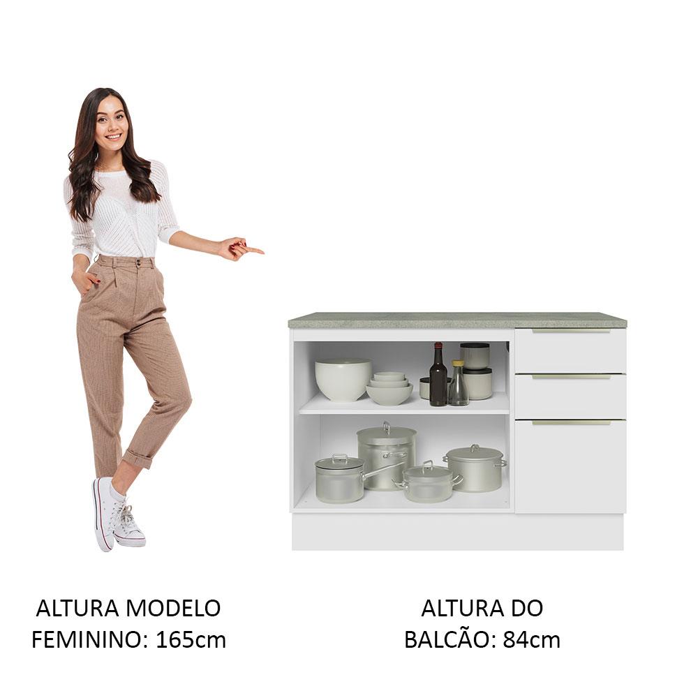 Balcão de Pia 120 cm 2 Portas 3 Gavetas Branco/Branco Veludo Lux Madesa