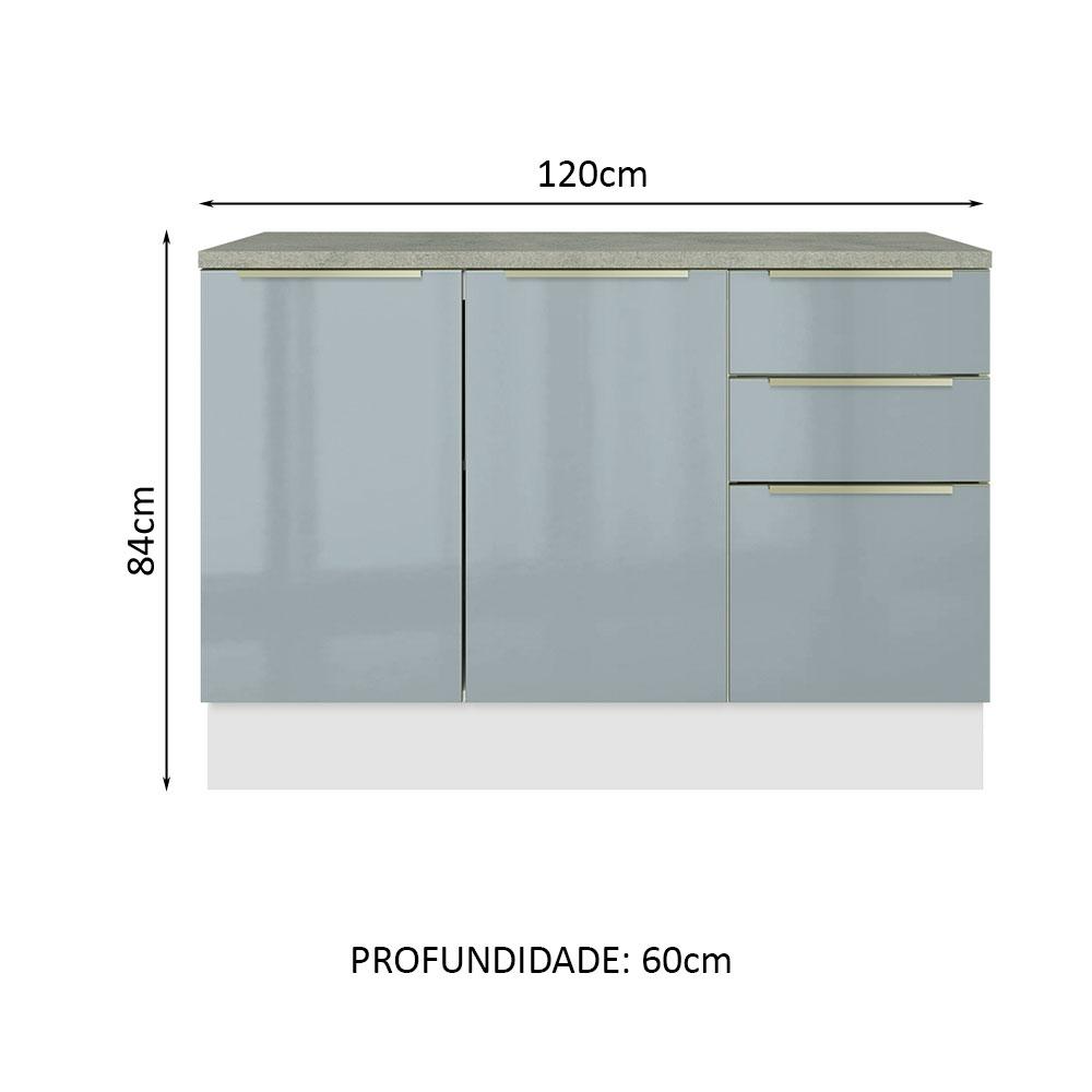 Balcão de Pia 120 cm 2 Portas 3 Gavetas Branco/Cinza Lux Madesa