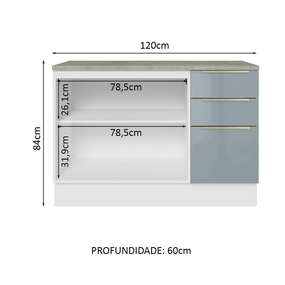 Balcão de Pia 120 cm 2 Portas 3 Gavetas Branco/Cinza Lux Madesa