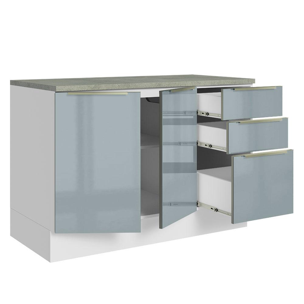 Balcão de Pia 120 cm 2 Portas 3 Gavetas Branco/Cinza Lux Madesa