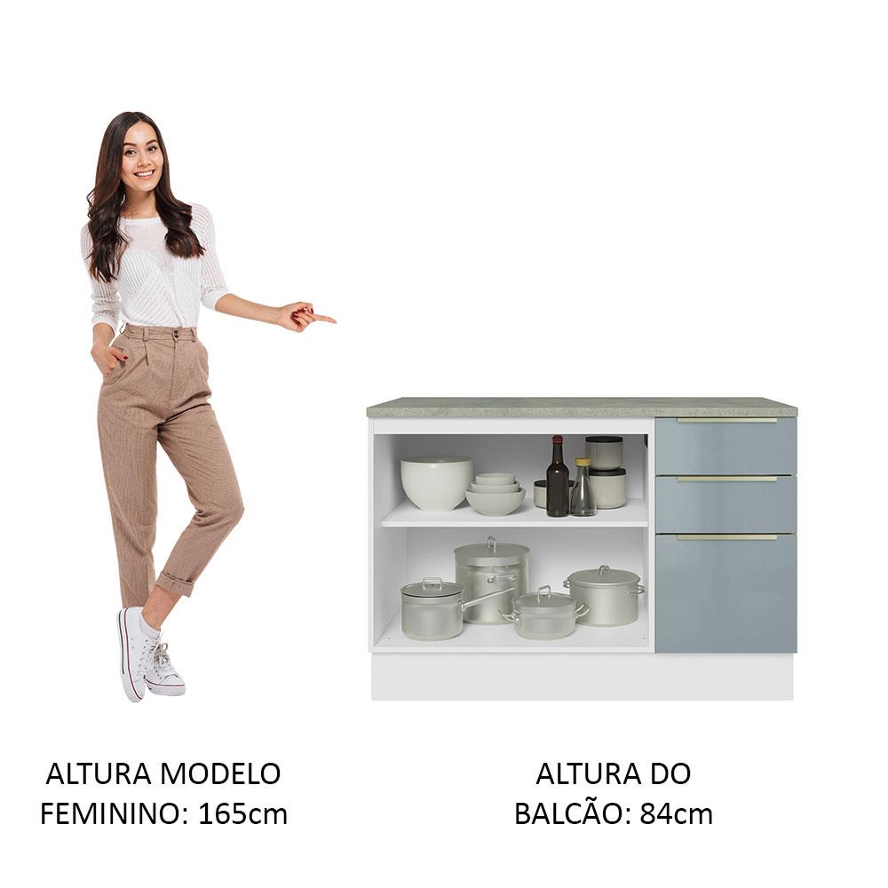Balcão de Pia 120 cm 2 Portas 3 Gavetas Branco/Cinza Lux Madesa