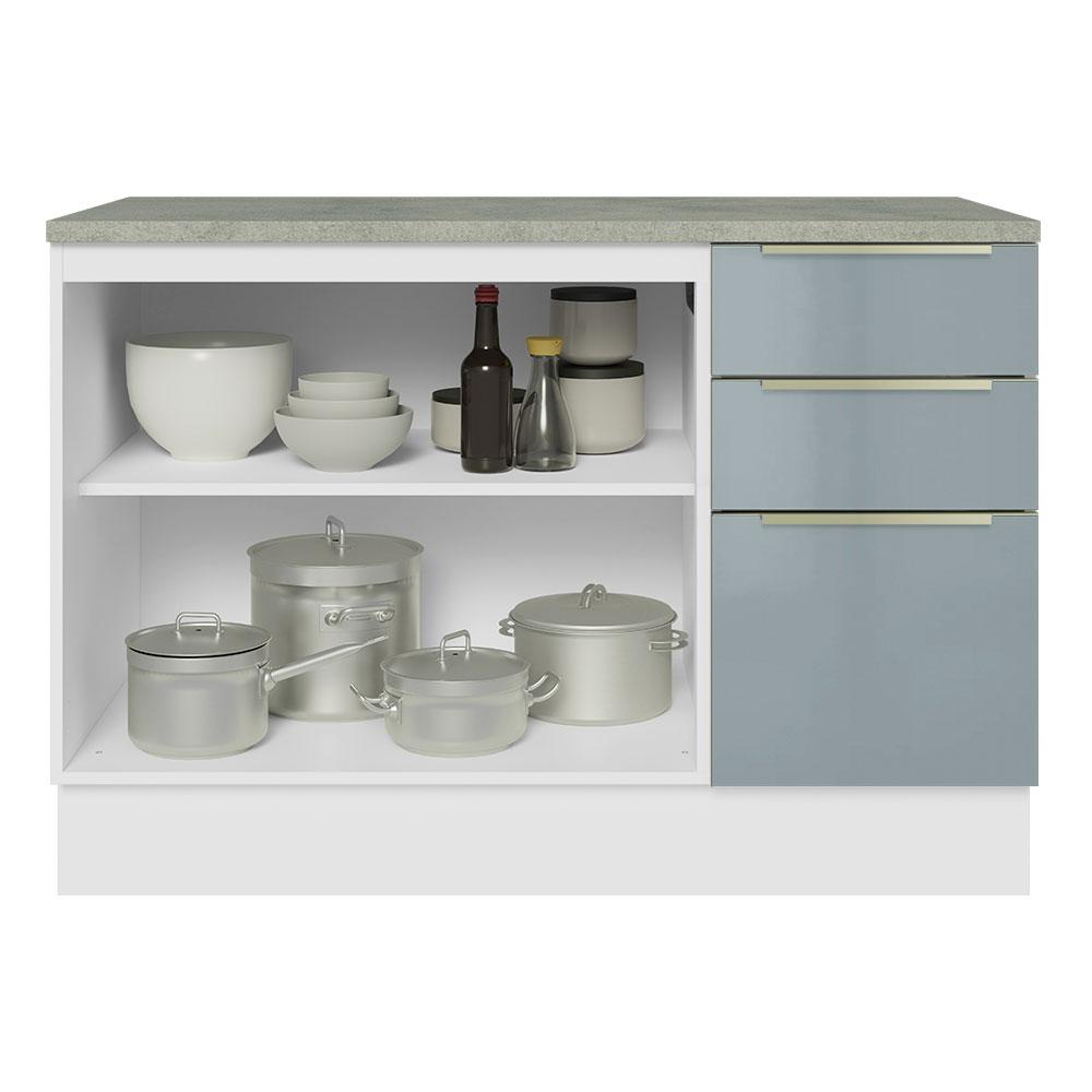 Balcão de Pia 120 cm 2 Portas 3 Gavetas Branco/Cinza Lux Madesa
