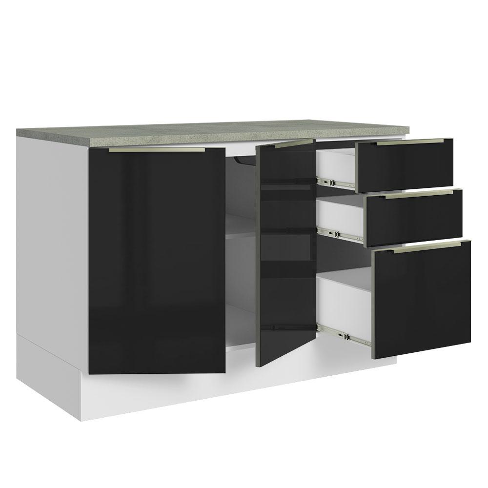 Balcão de Pia 120 cm 2 Portas 3 Gavetas Branco/Preto Lux Madesa