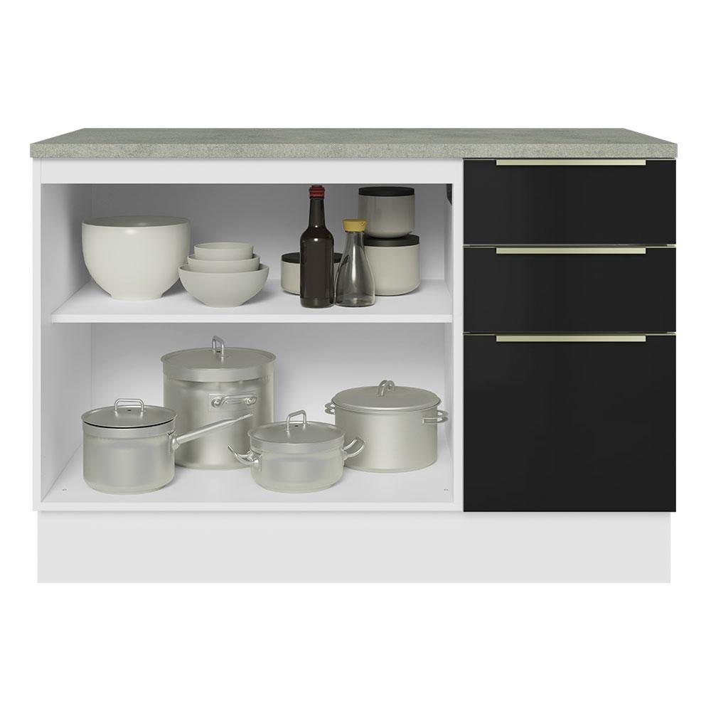 Balcão de Pia 120 cm 2 Portas 3 Gavetas Branco/Preto Lux Madesa