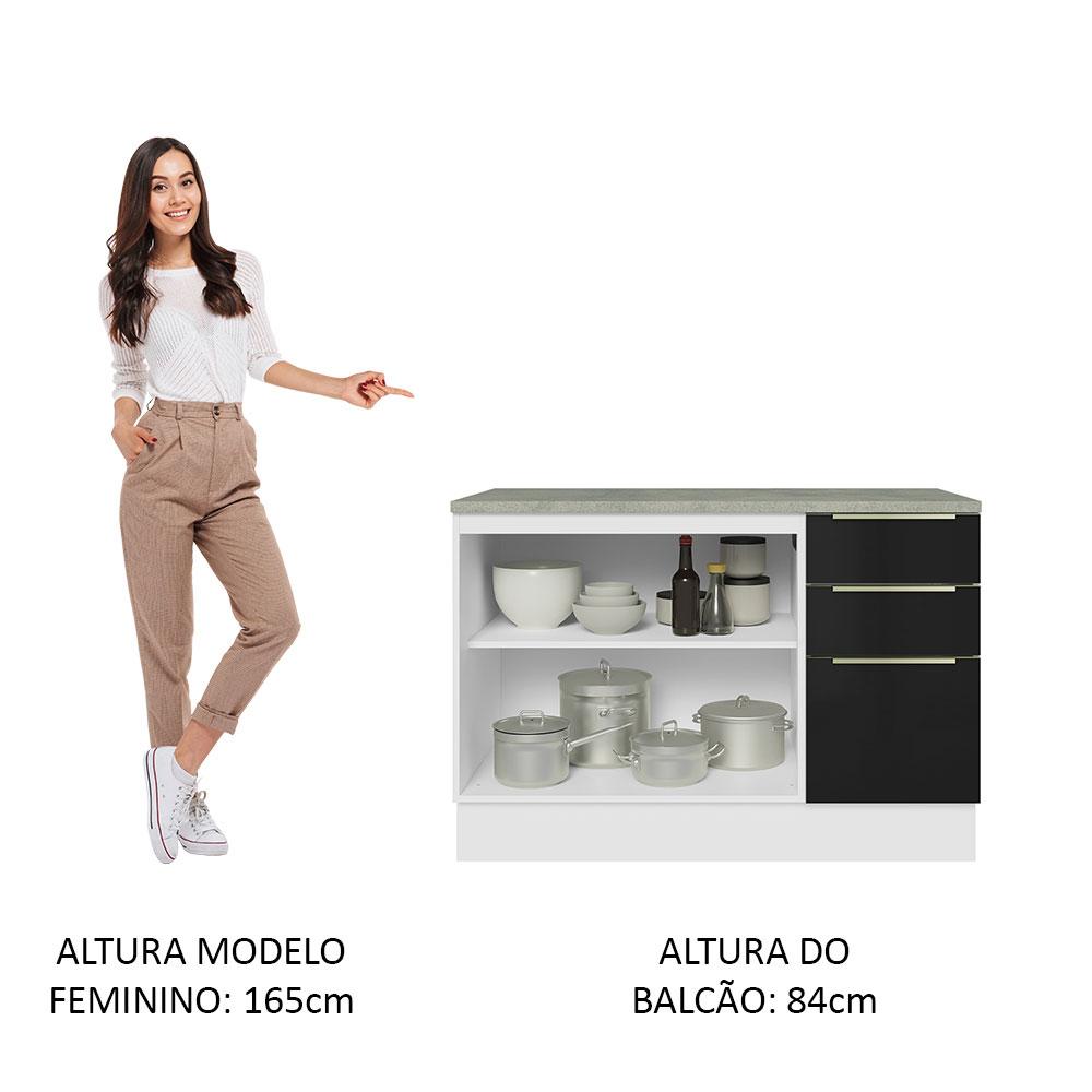 Balcão de Pia 120 cm 2 Portas 3 Gavetas Branco/Preto Lux Madesa