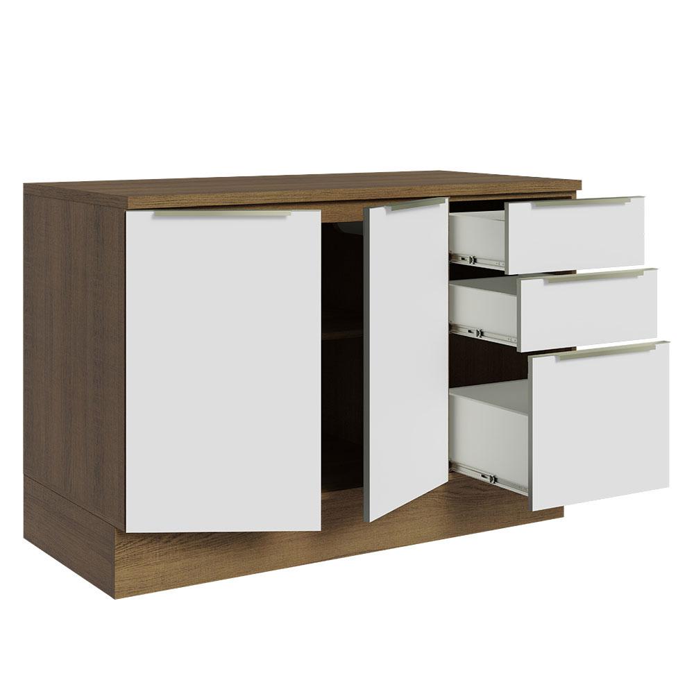 Balcão de Pia 120 cm 2 Portas 3 Gavetas Rustic/Branco Veludo Lux Madesa