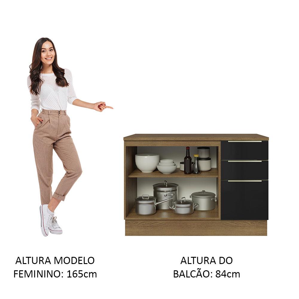 Balcão de Pia 120 cm 2 Portas 3 Gavetas Rustic/Preto Lux Madesa