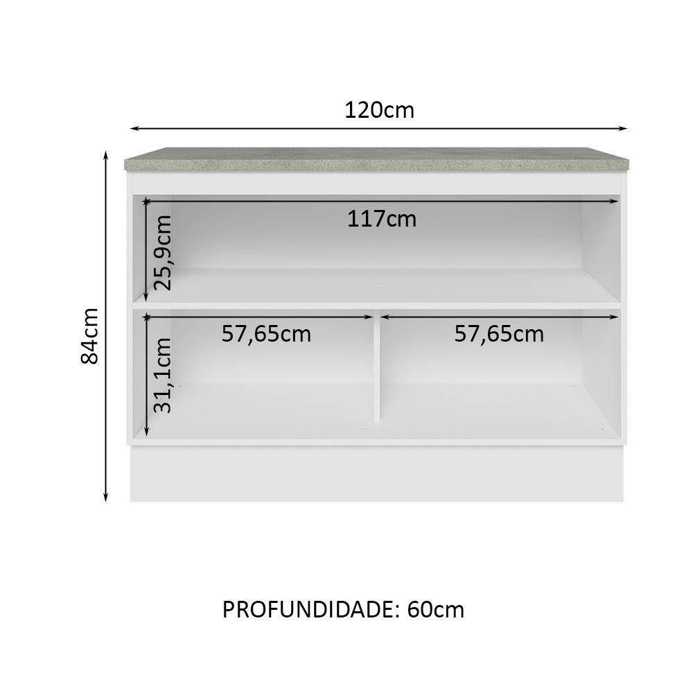 Balcão de Pia 120 cm 2 Portas Branco/Branco Veludo Lux Madesa