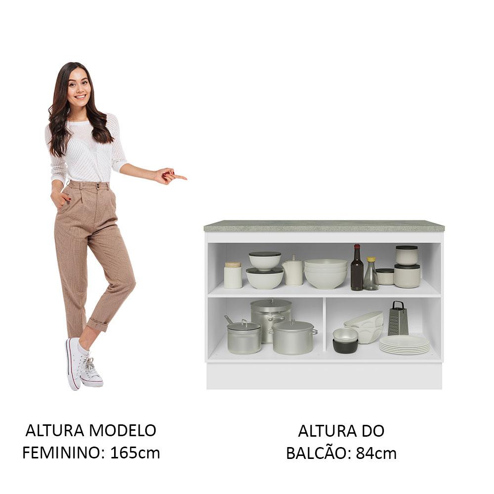 Balcão de Pia 120 cm 2 Portas Branco/Branco Veludo Lux Madesa