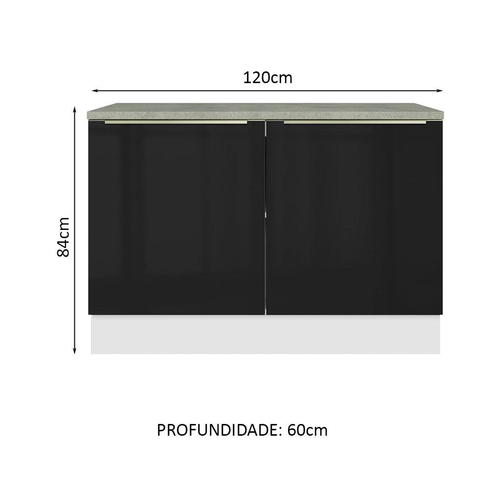 Balcão de Pia 120 cm 2 Portas Branco/Preto Lux Madesa