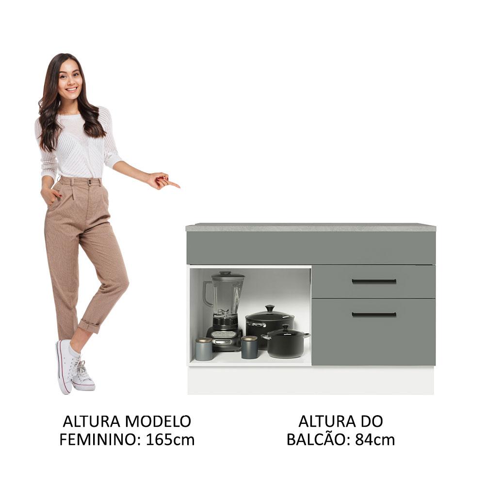 Balcão de Pia Armário de Cozinha 1 Porta e 2 Gavetas (Com Tampo) Branco Agata Madesa