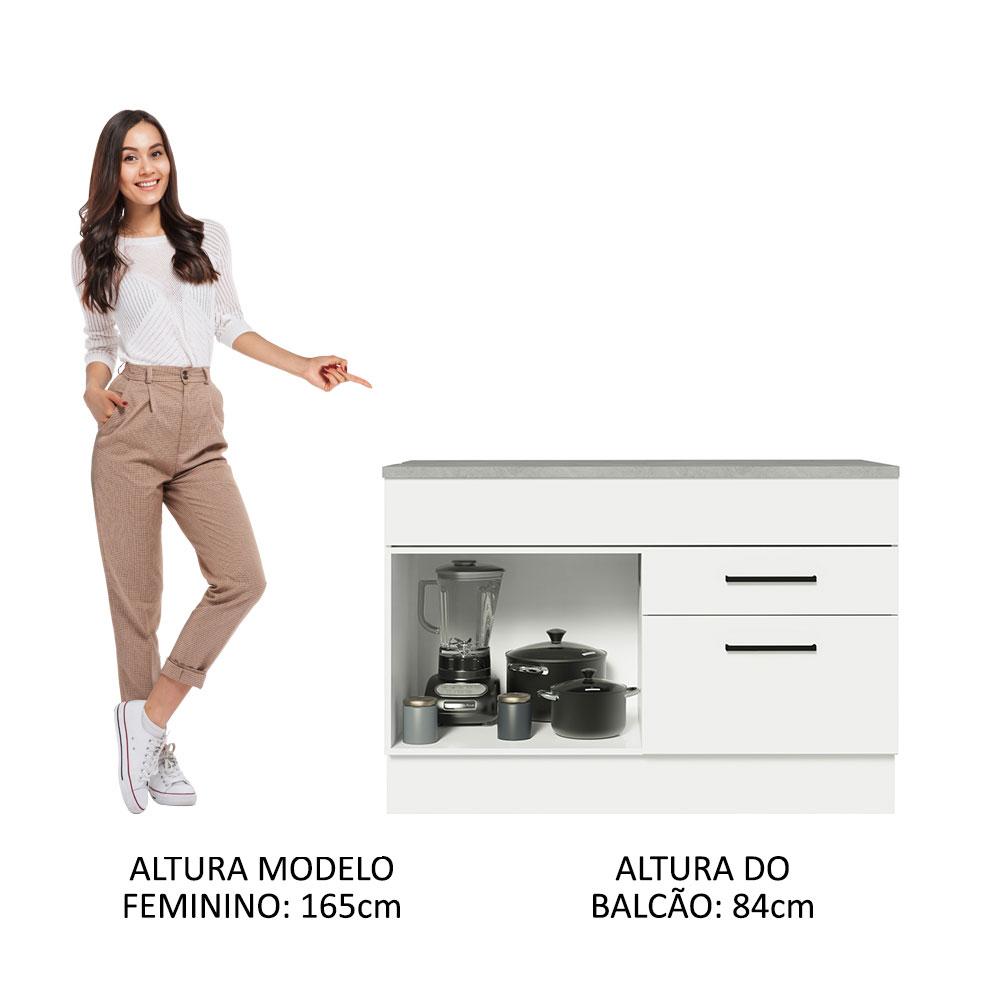 Balcão de Pia Armário de Cozinha 1 Porta e 2 Gavetas (Com Tampo) Branco Agata Madesa