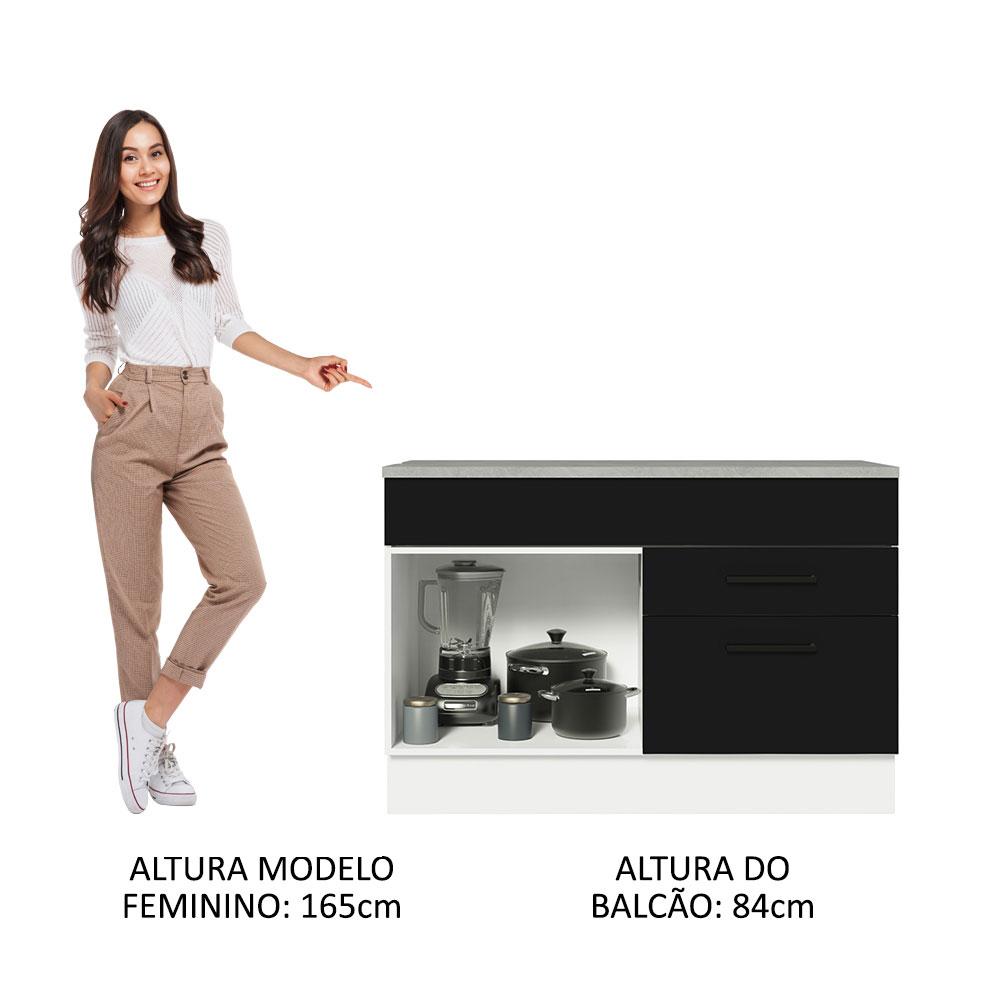 Balcão de Pia Armário de Cozinha 1 Porta e 2 Gavetas (Com Tampo) Branco Agata Madesa