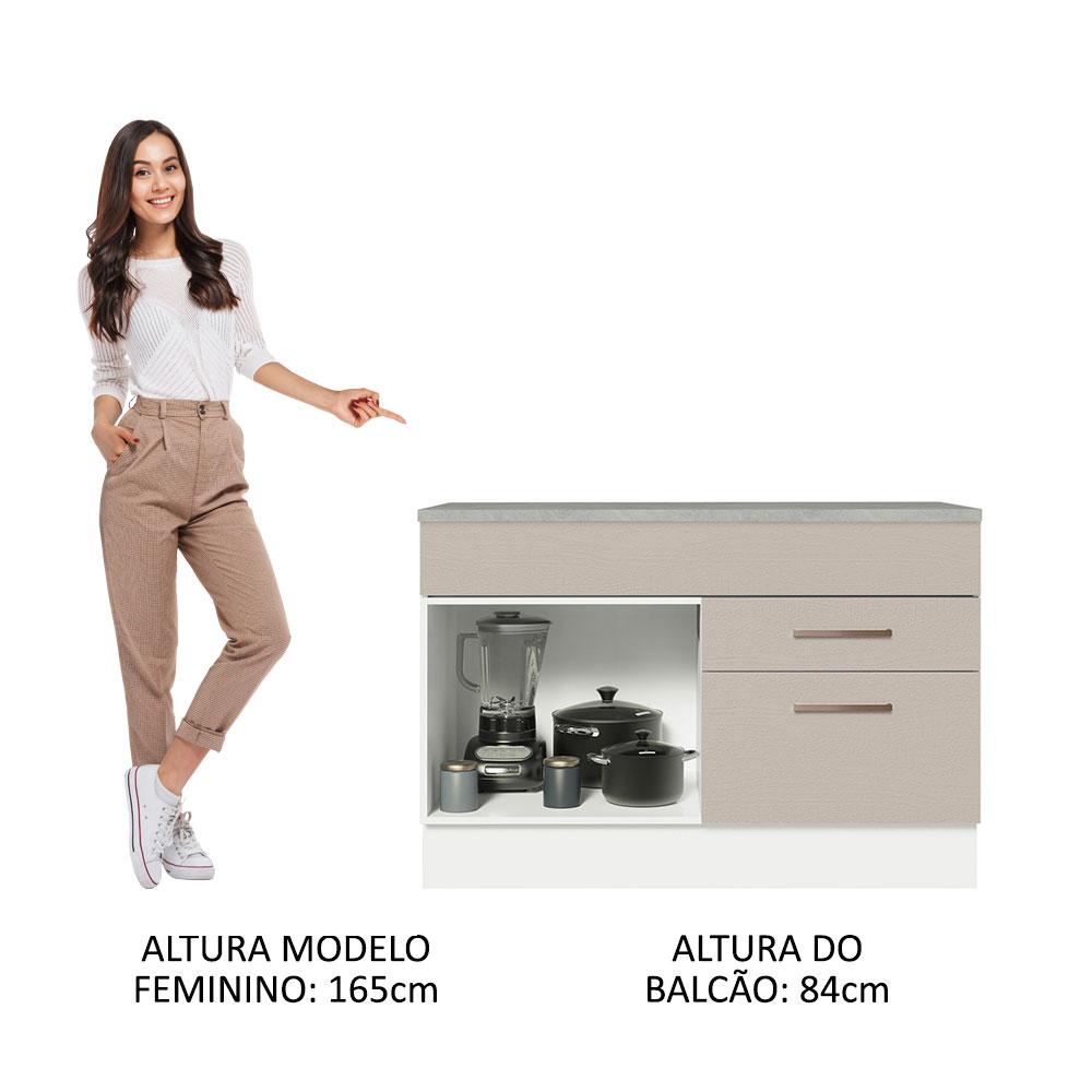 Balcão de Pia Armário de Cozinha 1 Porta e 2 Gavetas (Com Tampo) Branco Agata Madesa