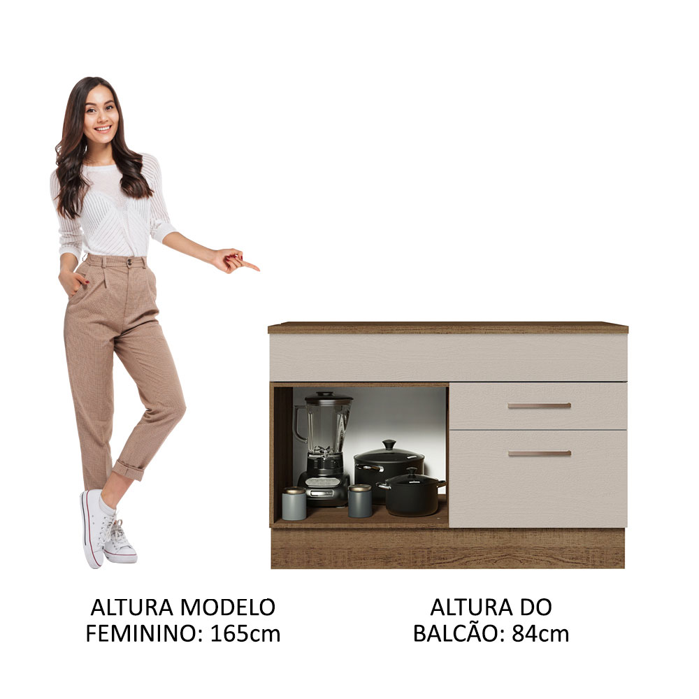 Balcão de Pia Armário de Cozinha 1 Porta e 2 Gavetas (Com Tampo) Rustic Agata Madesa