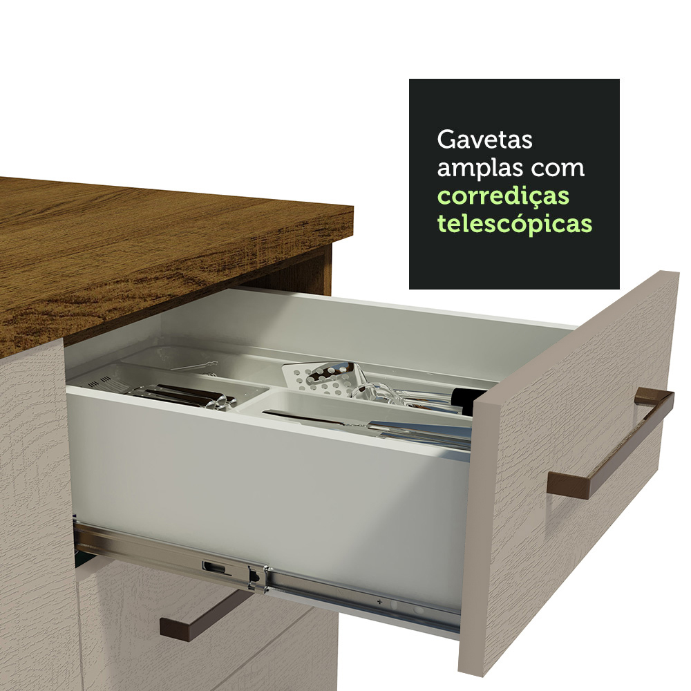 Balcão de Pia Armário de Cozinha 1 Porta e 2 Gavetas (Com Tampo) Rustic Agata Madesa