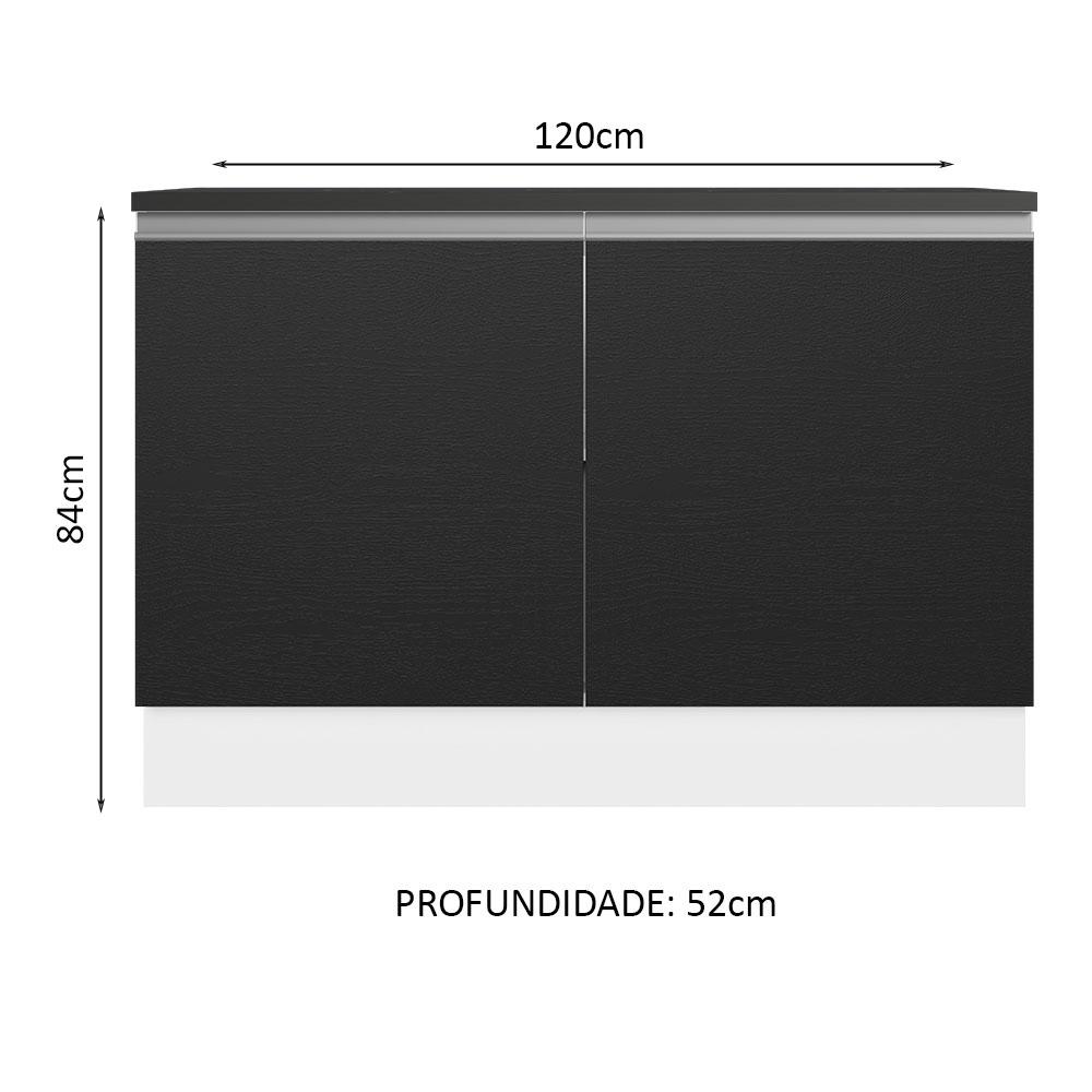 Balcão de Pia Armário de Cozinha 100% MDF 120 cm 2 Portas Branco/Preto Acordes Madesa
