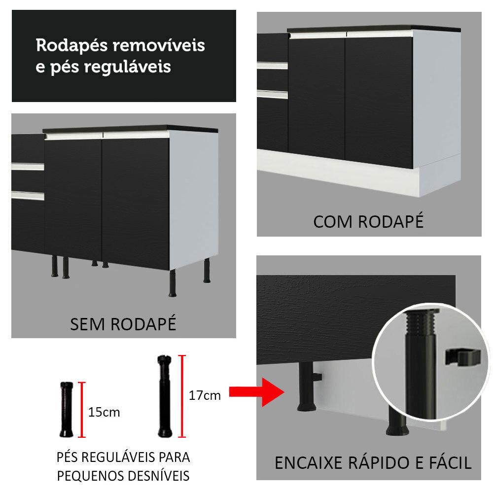 Balcão de Pia Armário de Cozinha 100% MDF 120 cm 2 Portas Branco/Preto Acordes Madesa