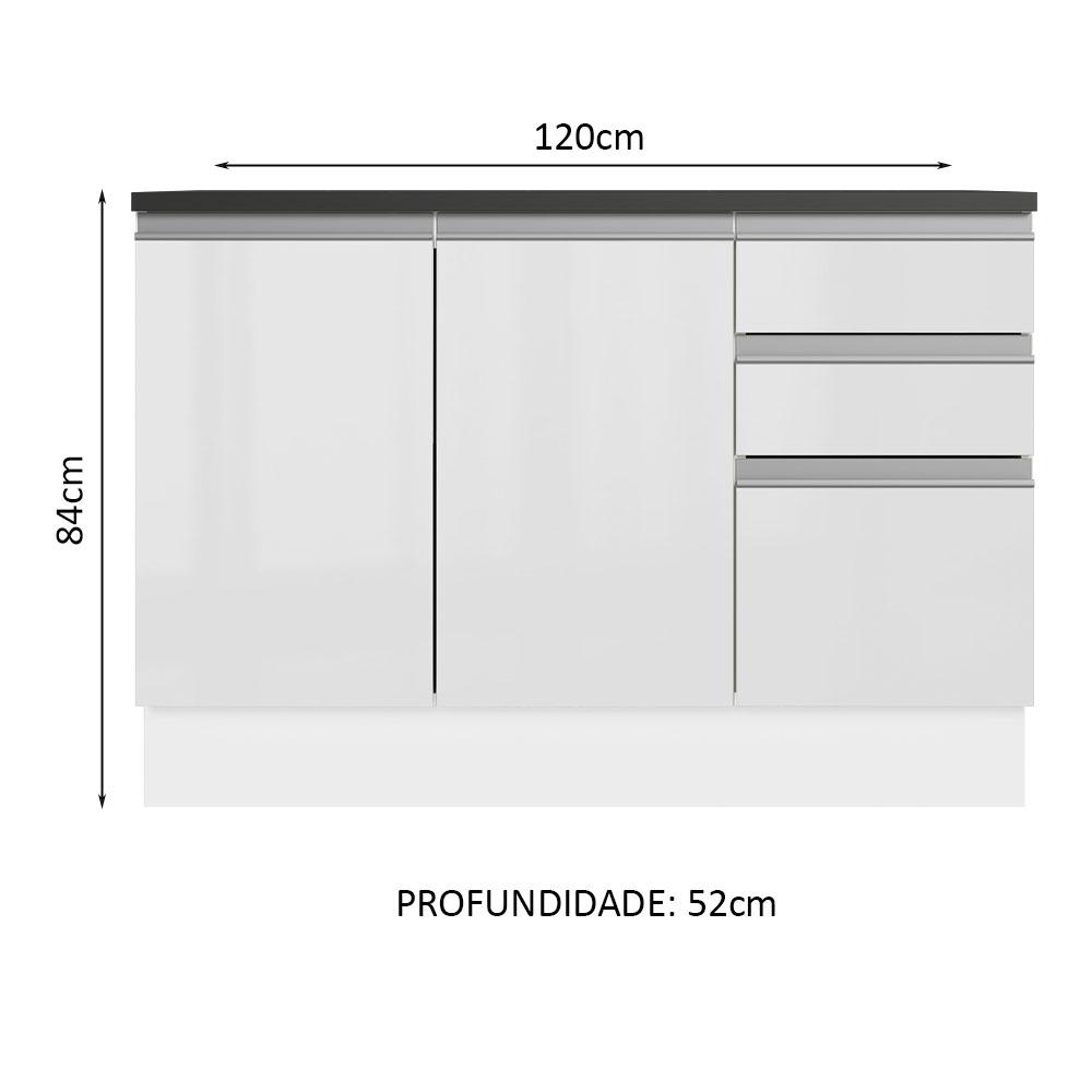 Balcão de Pia Armário de Cozinha 100% MDF 120 cm 3 Portas e 2 Gavetas Branco Acordes Madesa