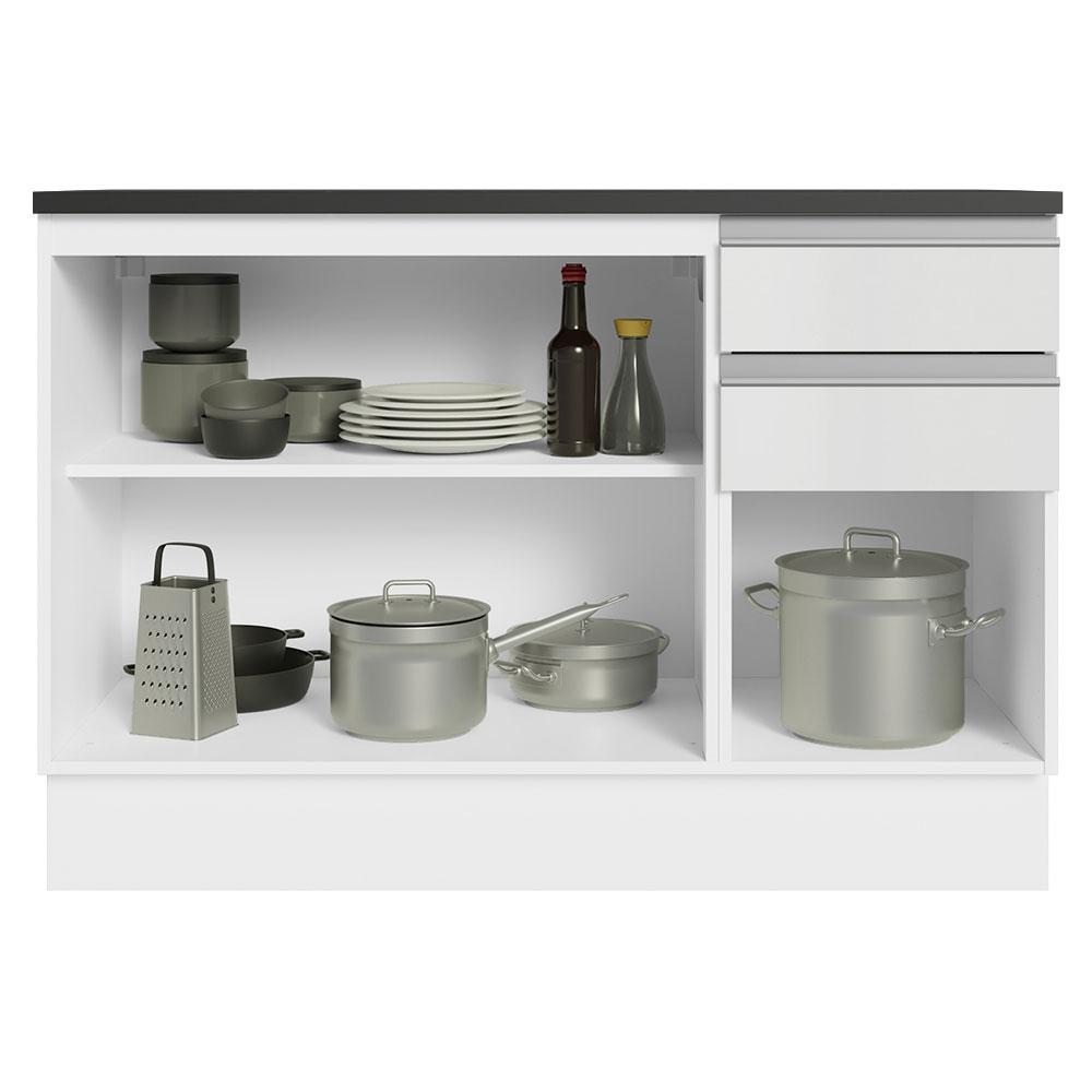 Balcão de Pia Armário de Cozinha 100% MDF 120 cm 3 Portas e 2 Gavetas Branco Acordes Madesa