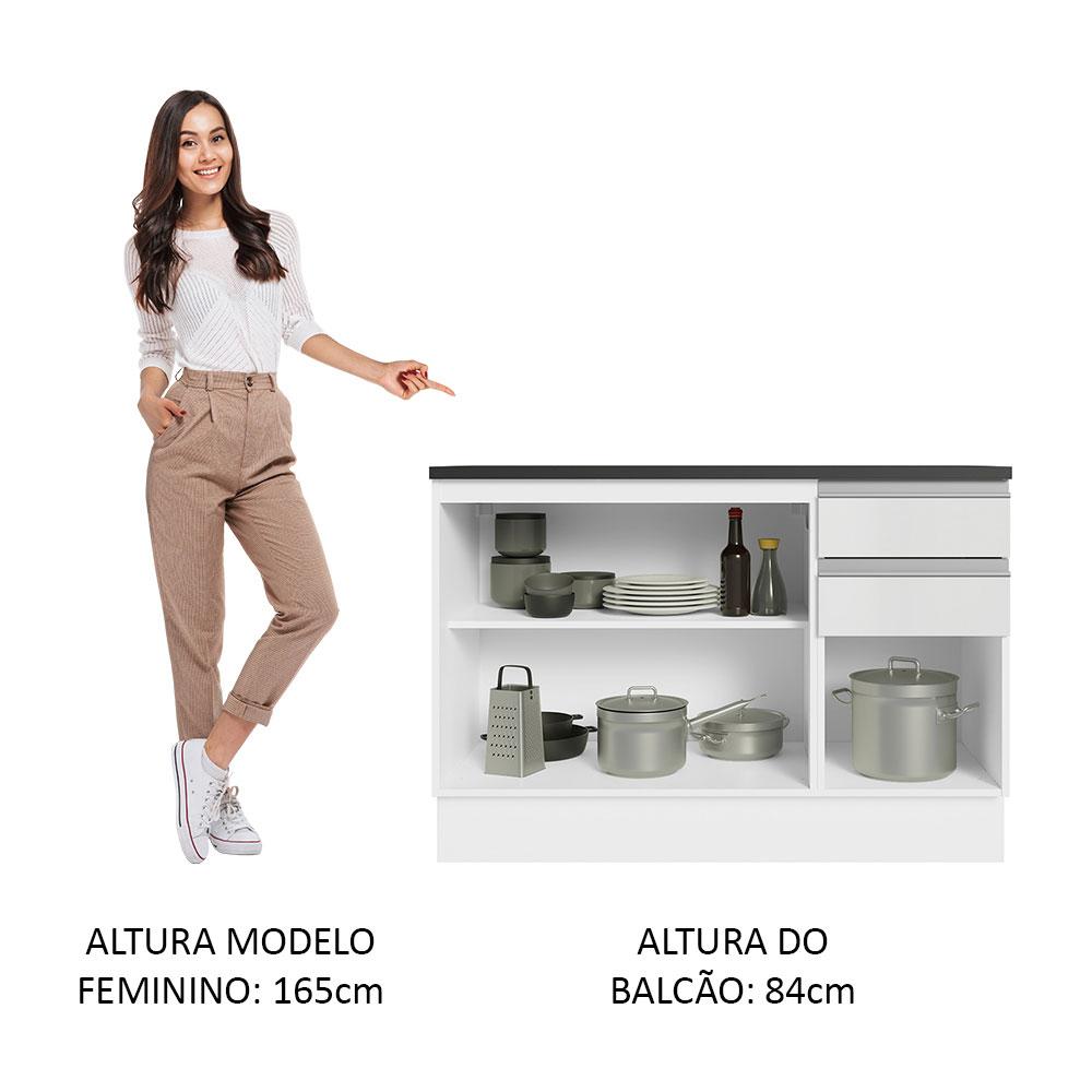 Balcão de Pia Armário de Cozinha 100% MDF 120 cm 3 Portas e 2 Gavetas Branco Acordes Madesa