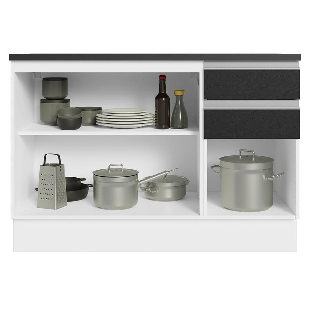 Balcão de Pia Armário de Cozinha 100% MDF 120 cm 3 Portas e 2 Gavetas Branco/Preto Acordes Madesa