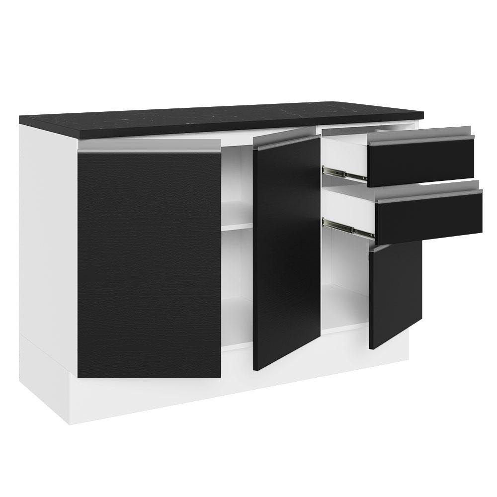 Balcão de Pia Armário de Cozinha 100% MDF 120 cm 3 Portas e 2 Gavetas Branco/Preto Acordes Madesa