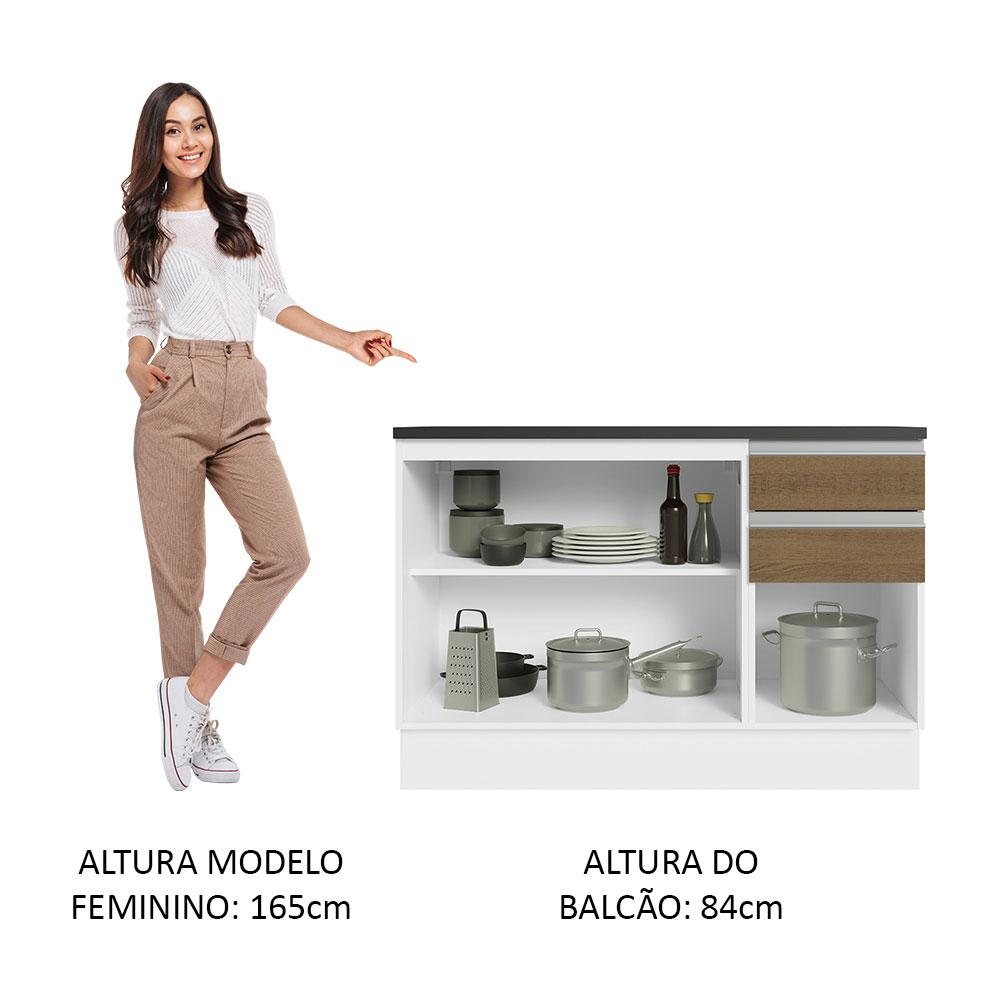 Balcão de Pia Armário de Cozinha 100% MDF 120 cm 3 Portas e 2 Gavetas Branco/Rustic Acordes Madesa