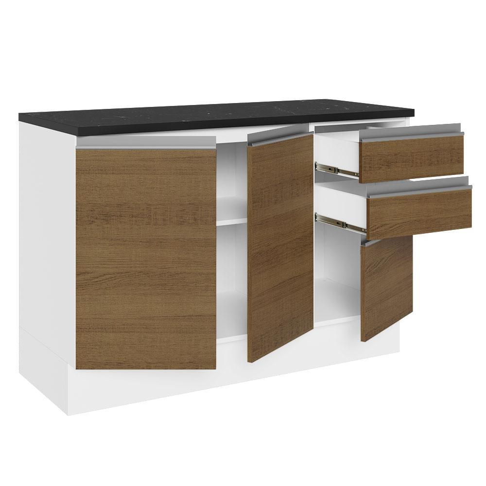 Balcão de Pia Armário de Cozinha 100% MDF 120 cm 3 Portas e 2 Gavetas Branco/Rustic Acordes Madesa